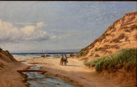 "Fishermen on the beach at Lønstrup" Oil on canvas.