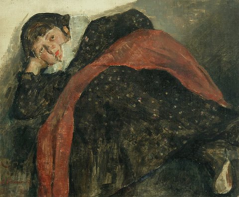 "Pige hviler sig" Oliemaleri på lærred, maleriet er udstillet på Charlottenborg.