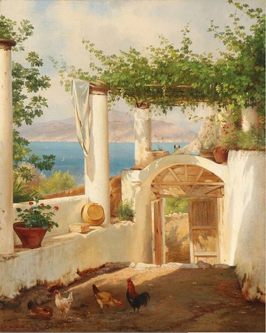"View of the Bay of Naples" Oil painting on canvas, the painting has just been cleaned and  in perfect condition.