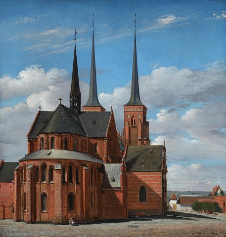 "Domkirken i Roskilde" Olie maleri på lærred, maleriet er netop blevet renset 
hos konservator.