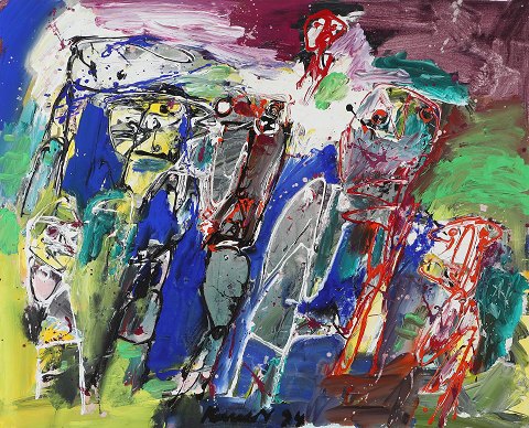 Cobra composition, oil painting on canvas in silver  frame.