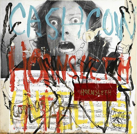 "Composition," mixed media on canvas; the artist has created perforations.
