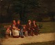 "Personer på en bænk" Olie maleri på lærred.