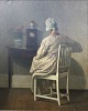 "Interior with  woman" Oil painting on canvas in original beautiful condition, has just been cleaned at a conservator.
