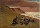 "Coastal landscape with resting men" Oil painting on plate, the painting has just been cleaned by a conservator.
