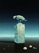 "Still life with stone bird" Oil painting on panel in silver frame.