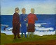 "Women on the Beach" Oil painting in a silver frame, the painting has some cracks, sold for a customer.